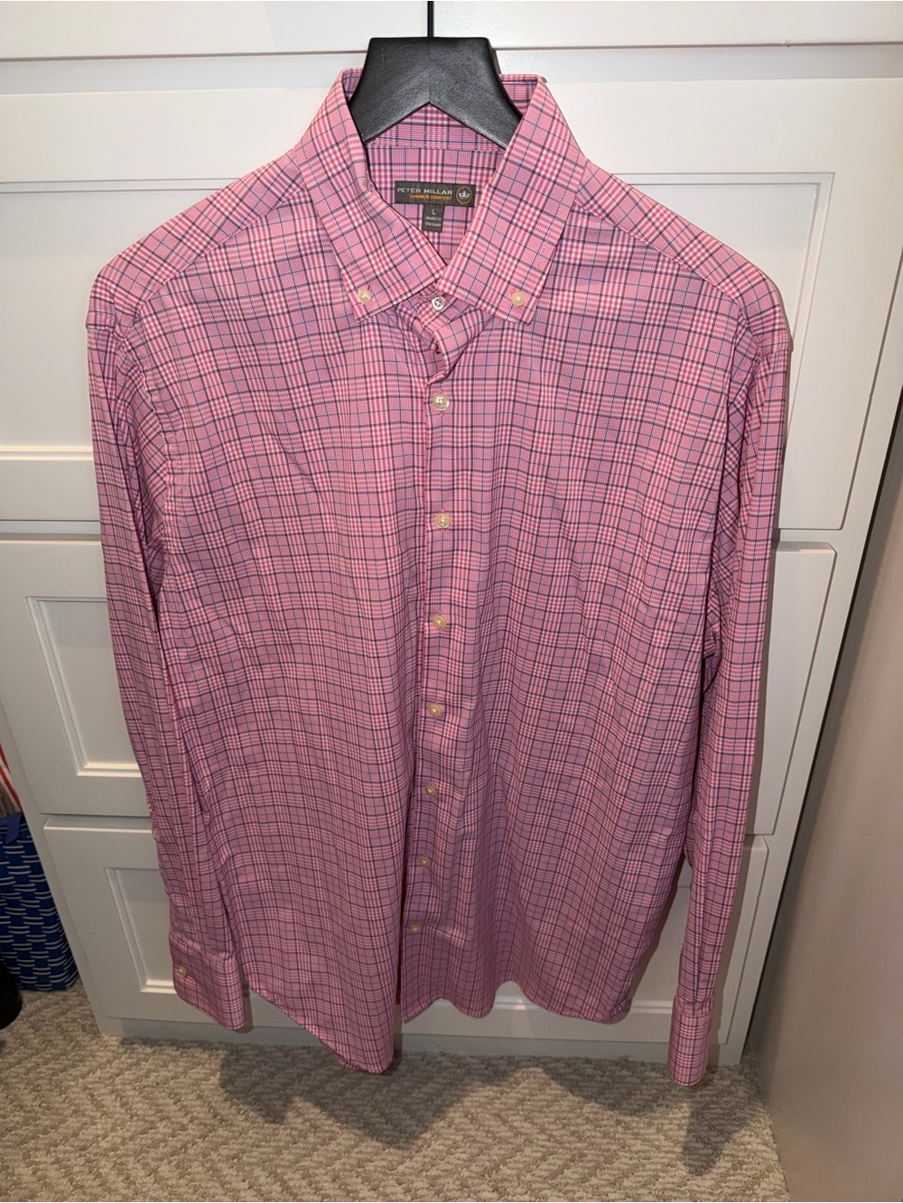 PETER MILLAR Mimi Performance Check Woven Shirt Pink Plaid Large